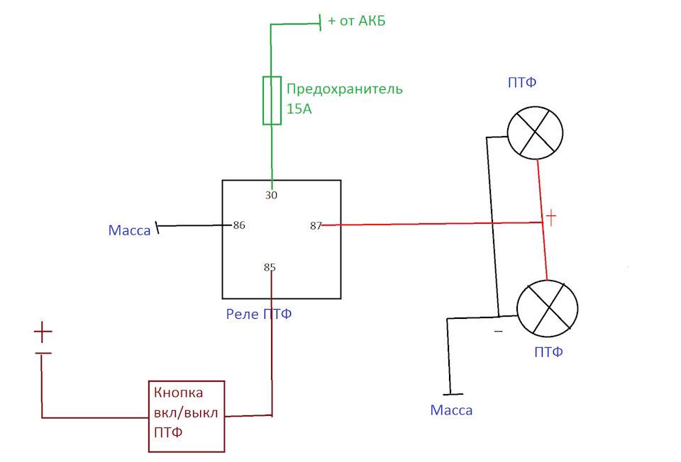 Подключение противотуманных фар без реле схема подключения