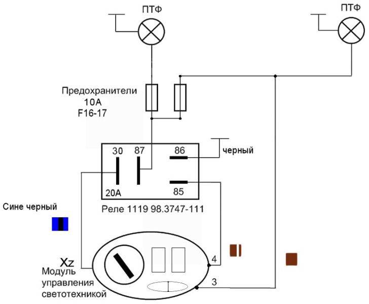 Как подключить противотуманки через реле и кнопку: схема