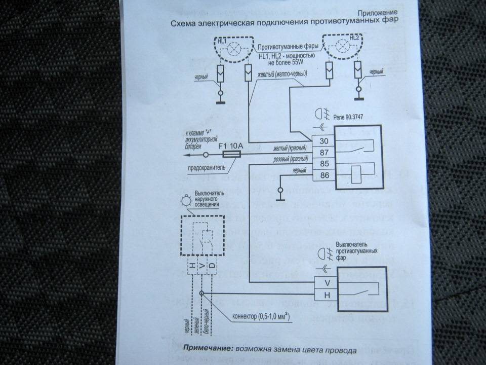 Подключение противотуманных фар нива. Схема проводки противотуманных фар Гранта.